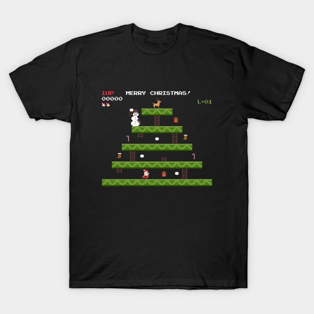 merry christmas retro pixel video game T-Shirt by walterorlandi